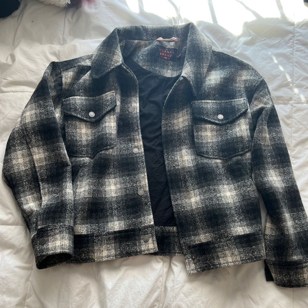 The Normal Brand Comfort Terry Trucker Black and White Flannel Size M